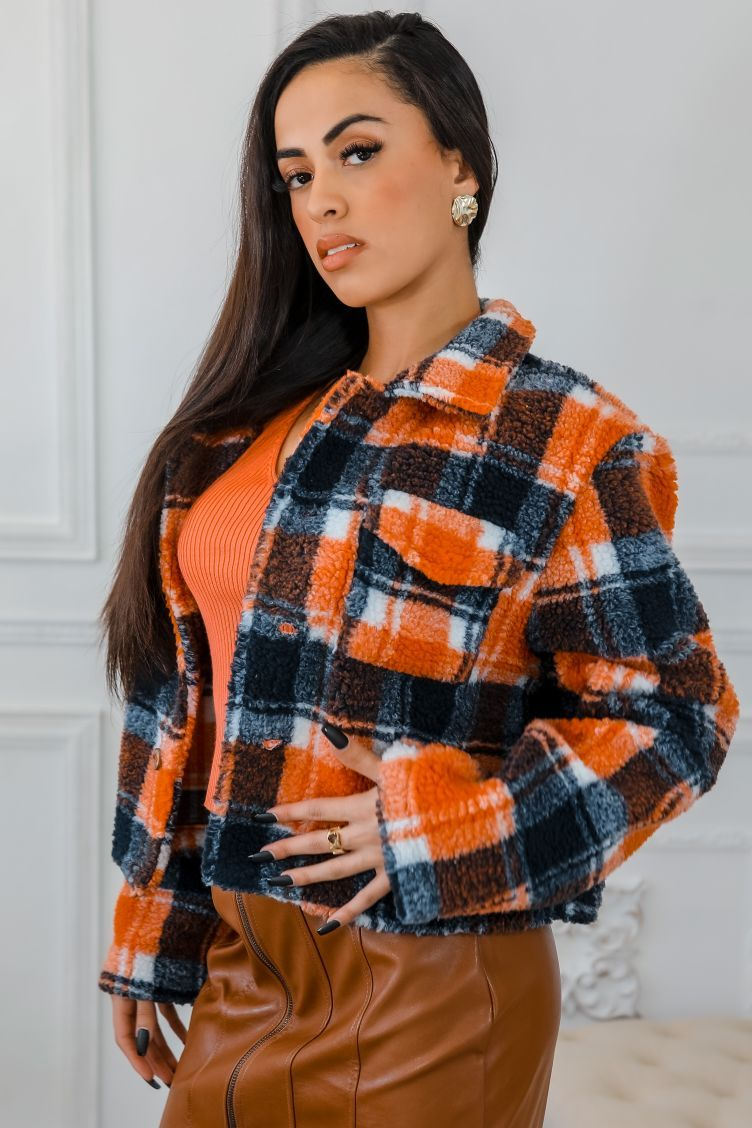 Plaid too Much Cropped Jacket Orange