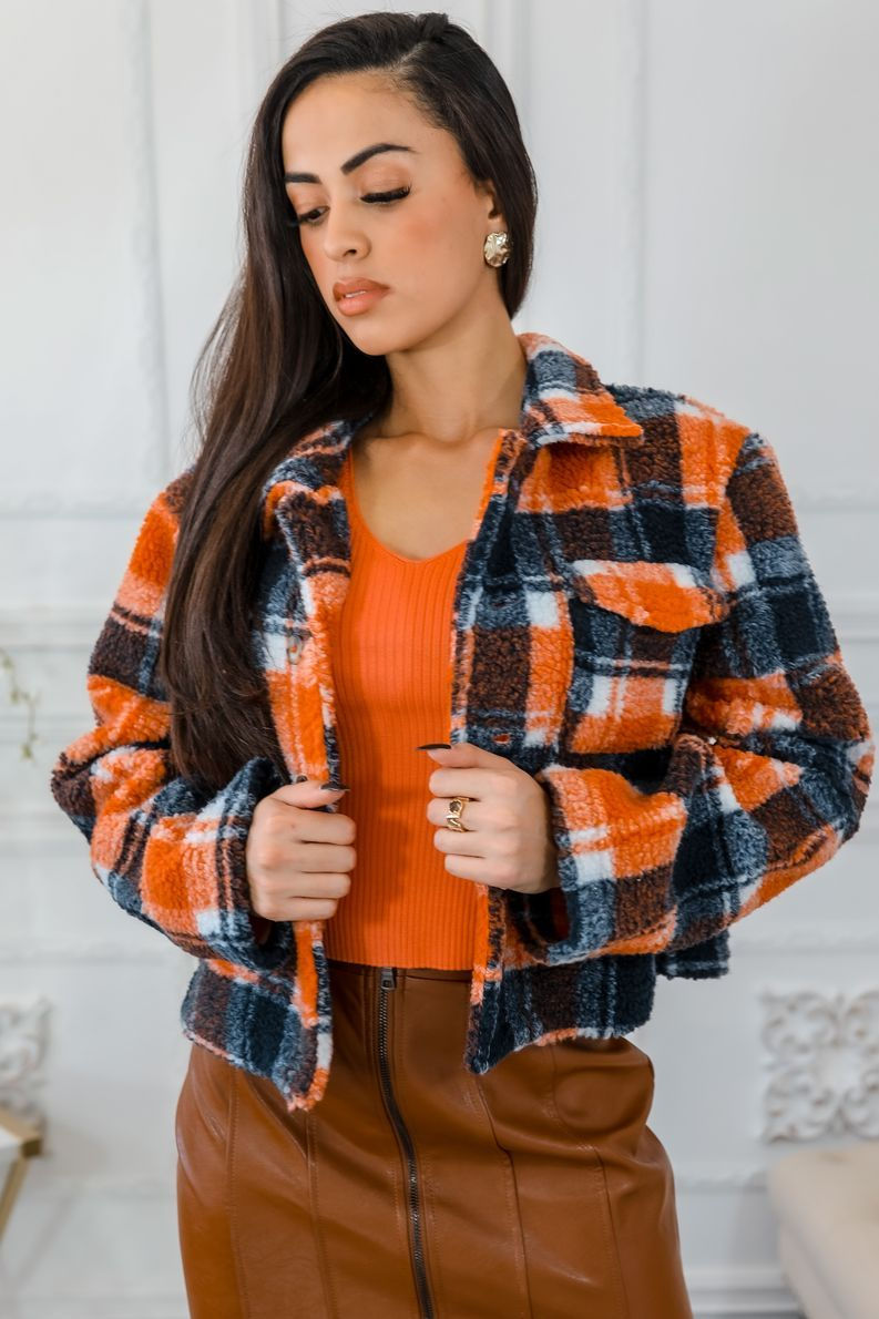 Plaid too Much Cropped Jacket Orange