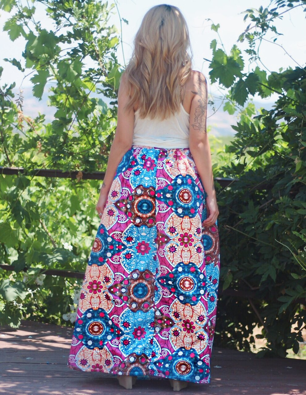 Lorisa African Print Maxi Skirt with Slit