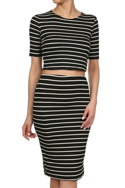 PinStripe It Set With Cropped Tee and Matching Skirt
