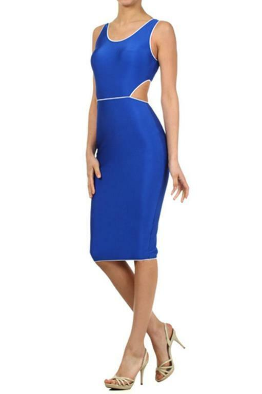Cut Out Back Contrast Color Piping Details Midi Dress