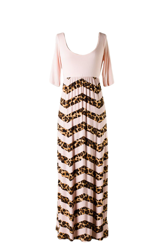 Chevron Pattern Animal Print Maxi Dress