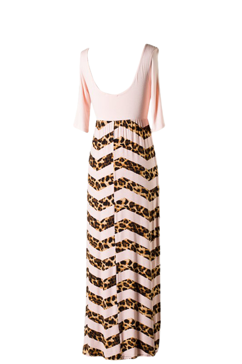 Chevron Pattern Animal Print Maxi Dress