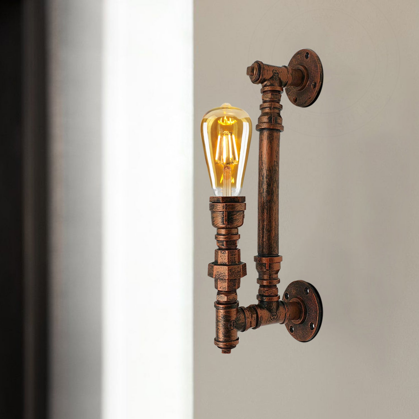 Steampunk Wall Sconce pipe Light in Rustic Red~1339