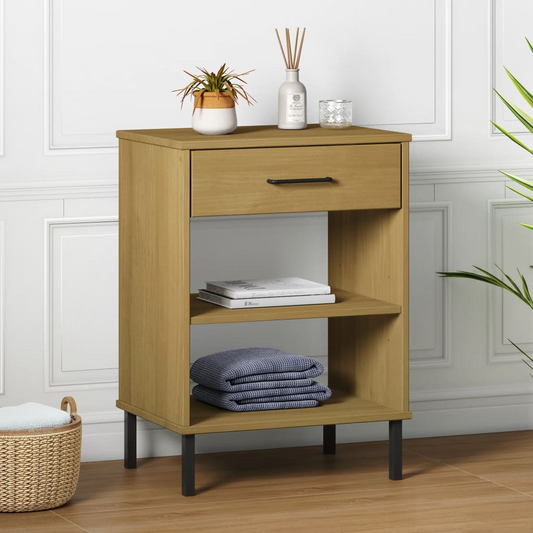 vidaXL Console Cabinet with Metal Legs Brown Solid Wood Pine OSLO