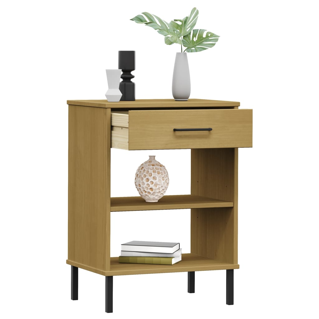 vidaXL Console Cabinet with Metal Legs Brown Solid Wood Pine OSLO