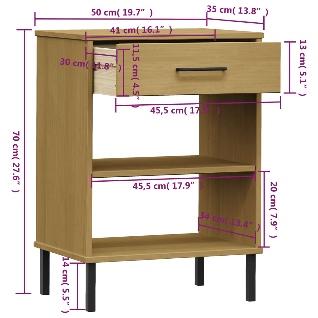 vidaXL Console Cabinet with Metal Legs Brown Solid Wood Pine OSLO