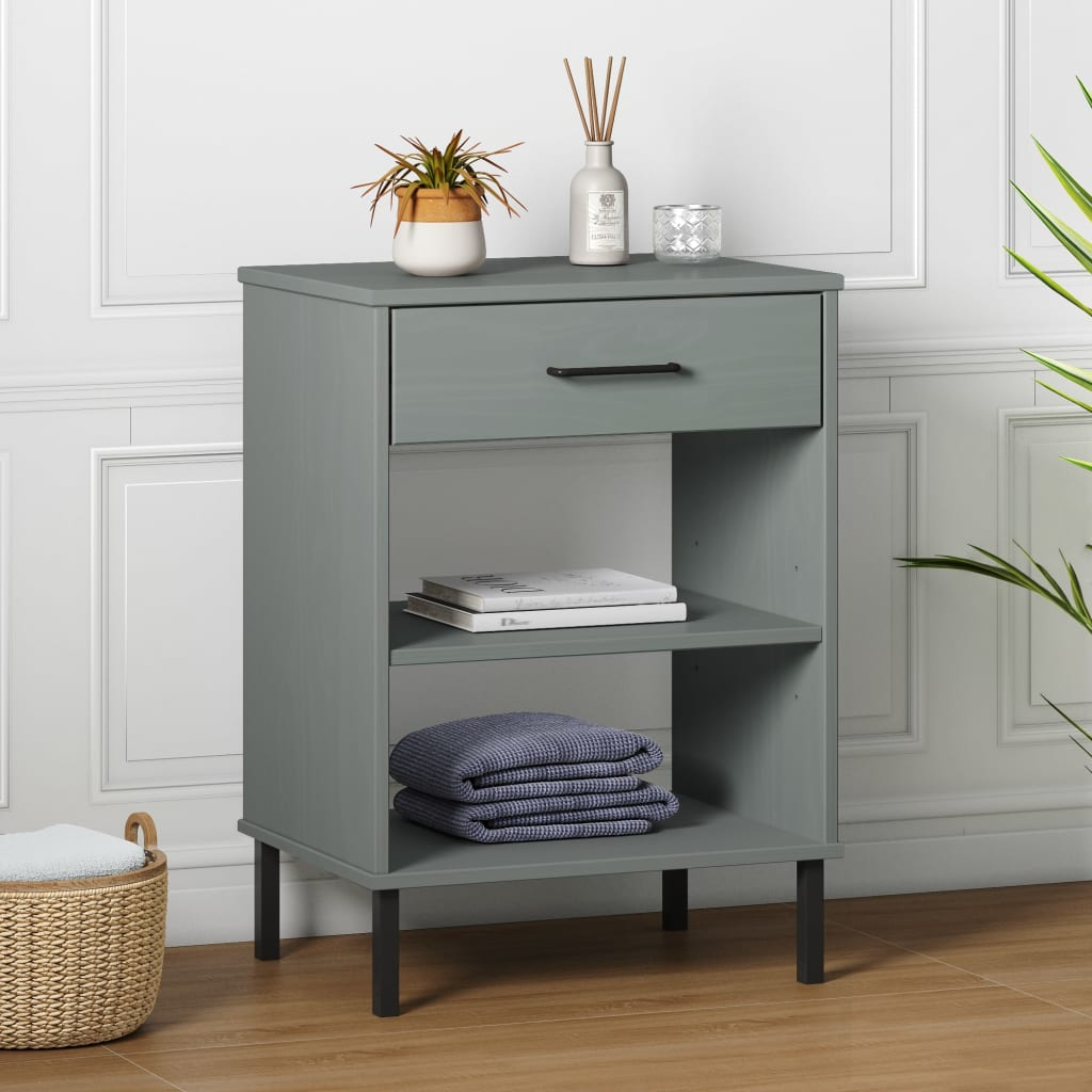 vidaXL Console Cabinet with Metal Legs Gray Solid Wood Pine OSLO