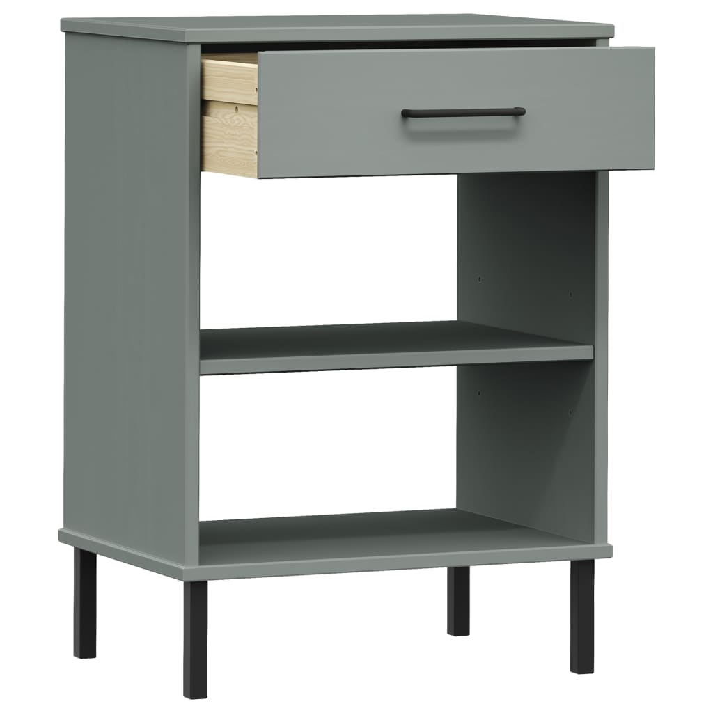 vidaXL Console Cabinet with Metal Legs Gray Solid Wood Pine OSLO