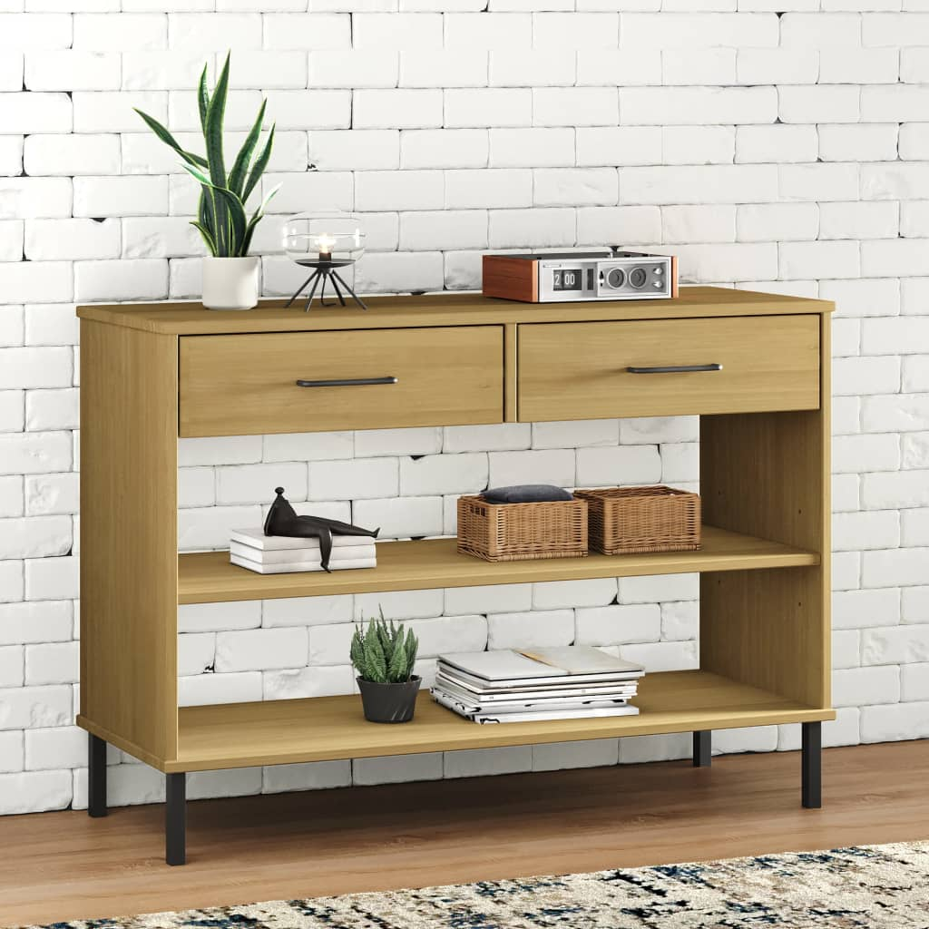 vidaXL Console Cabinet with Metal Legs Brown Solid Wood Pine OSLO