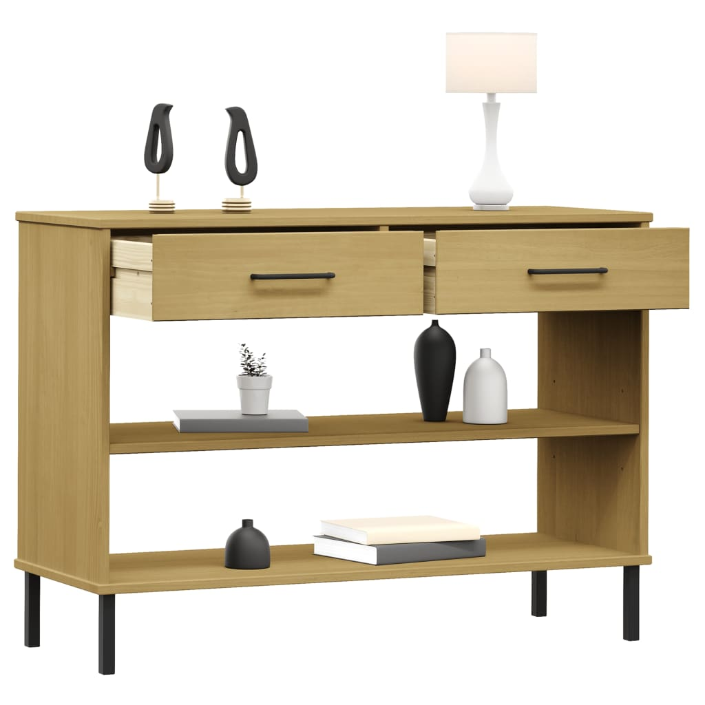 vidaXL Console Cabinet with Metal Legs Brown Solid Wood Pine OSLO