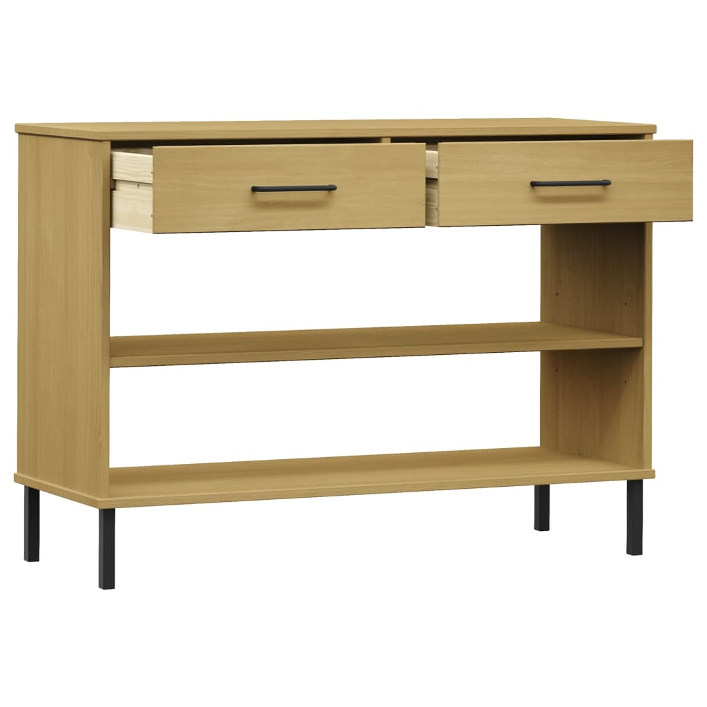 vidaXL Console Cabinet with Metal Legs Brown Solid Wood Pine OSLO