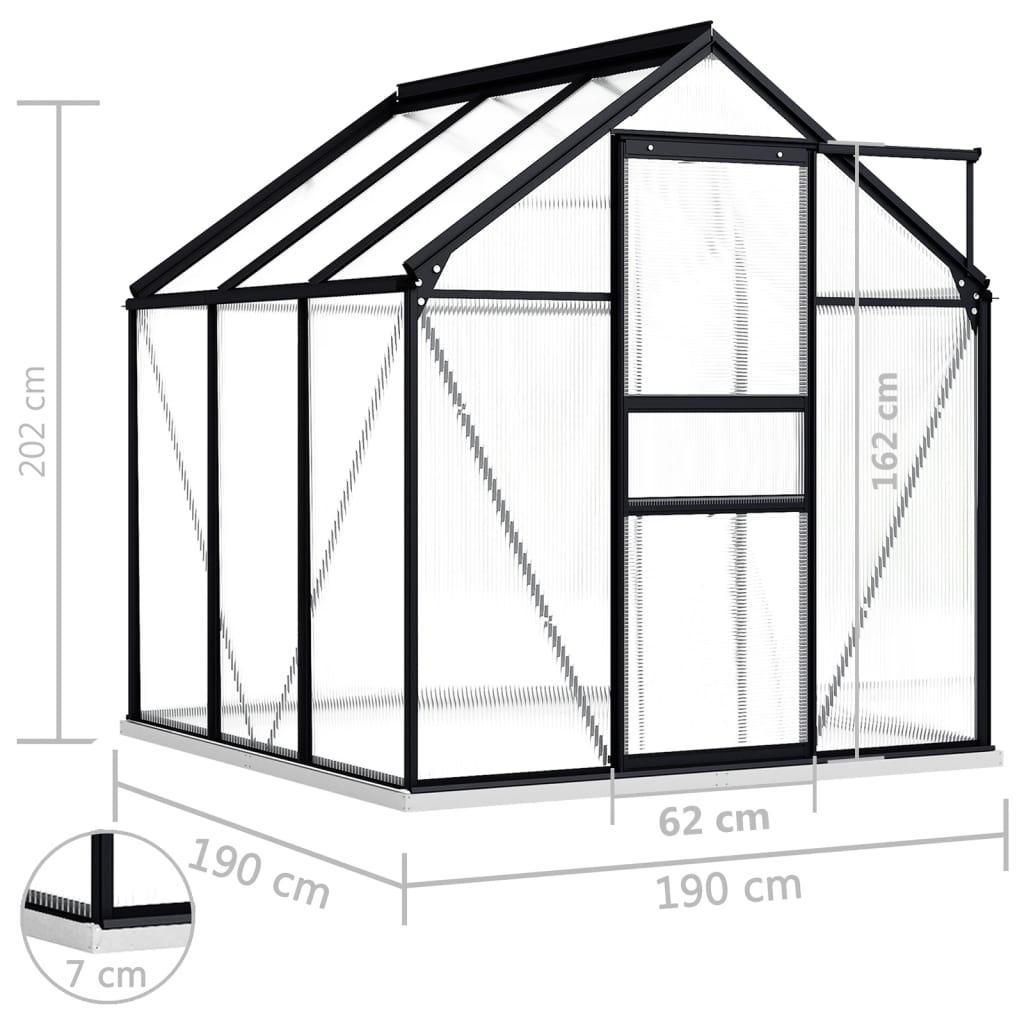 vidaXL Greenhouse with Base Frame Anthracite Aluminum 38.9 ft²