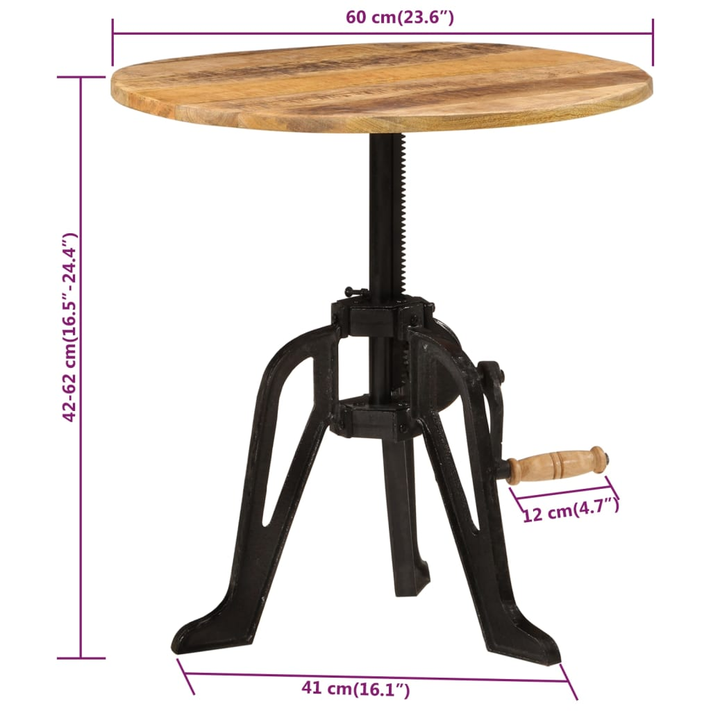 vidaXL Side Table 23.6"x(16.5"-24.4") Solid Wood Mango and Cast Iron