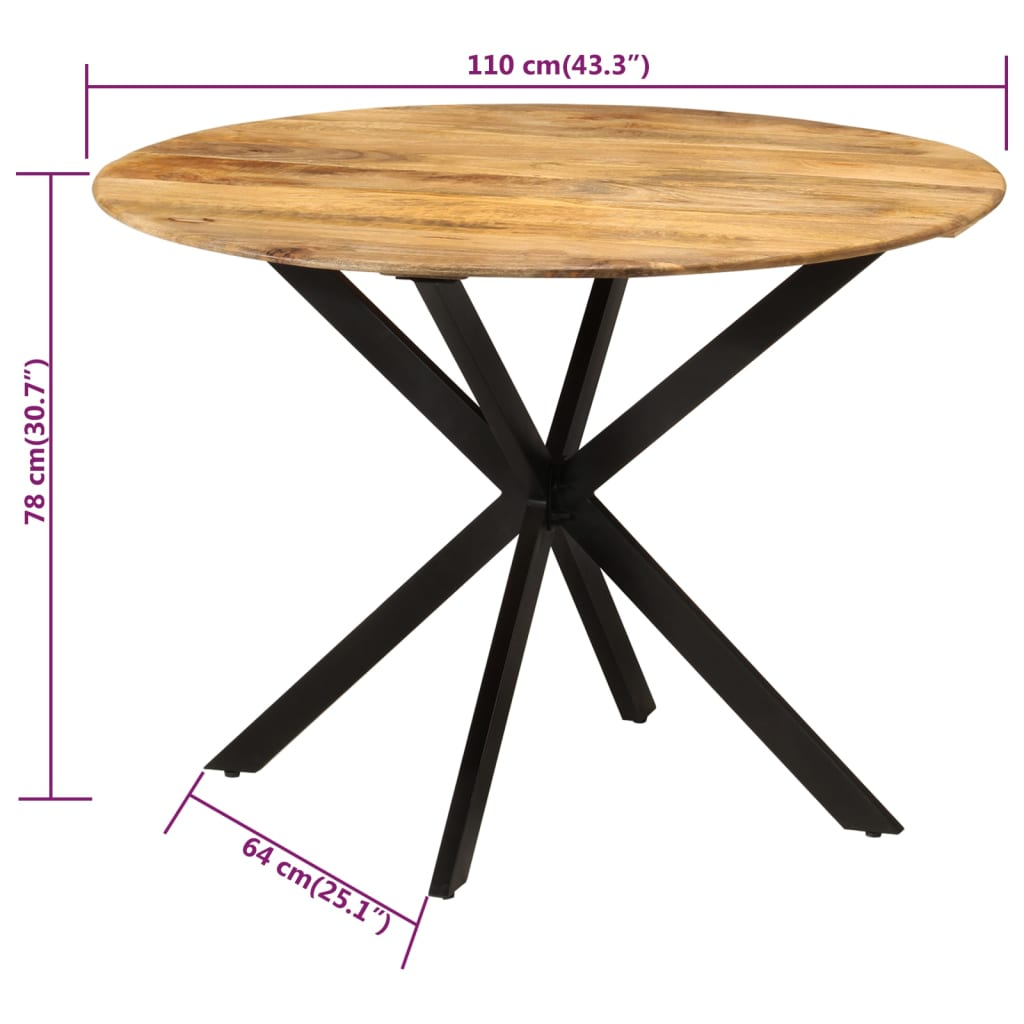 vidaXL Dining Table Ø43.3"x30.7" Solid Wood Mango and Steel