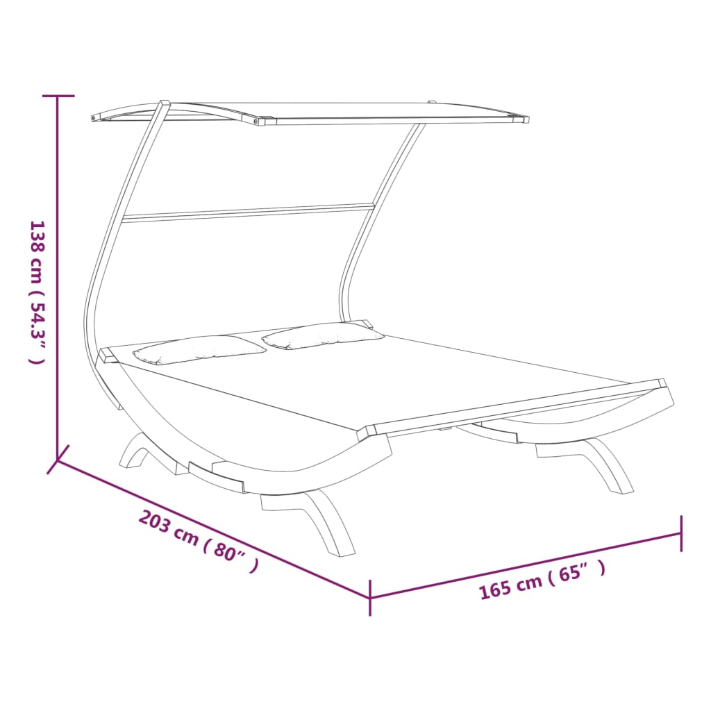 vidaXL Patio Lounge Bed with Canopy 65"x79.9"x54.3" Solid Bent Wood Cream