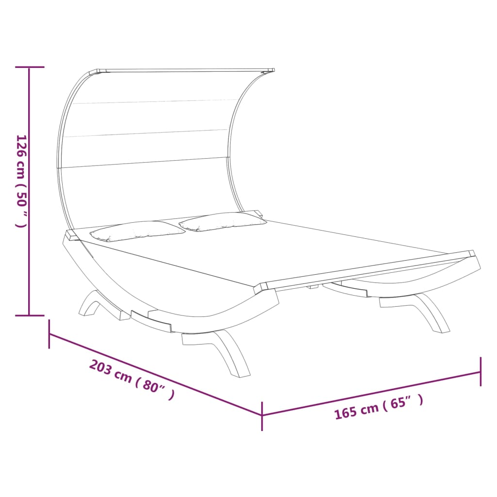 vidaXL Patio Lounge Bed with Canopy 65"x79.9"x49.6" Solid Bent Wood Anthracite