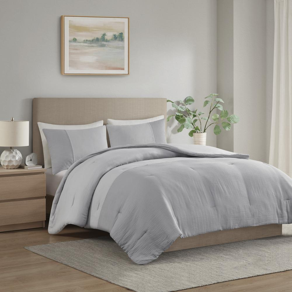 3 Piece Gauze Oversized Comforter Set, King/Cal King, Gray