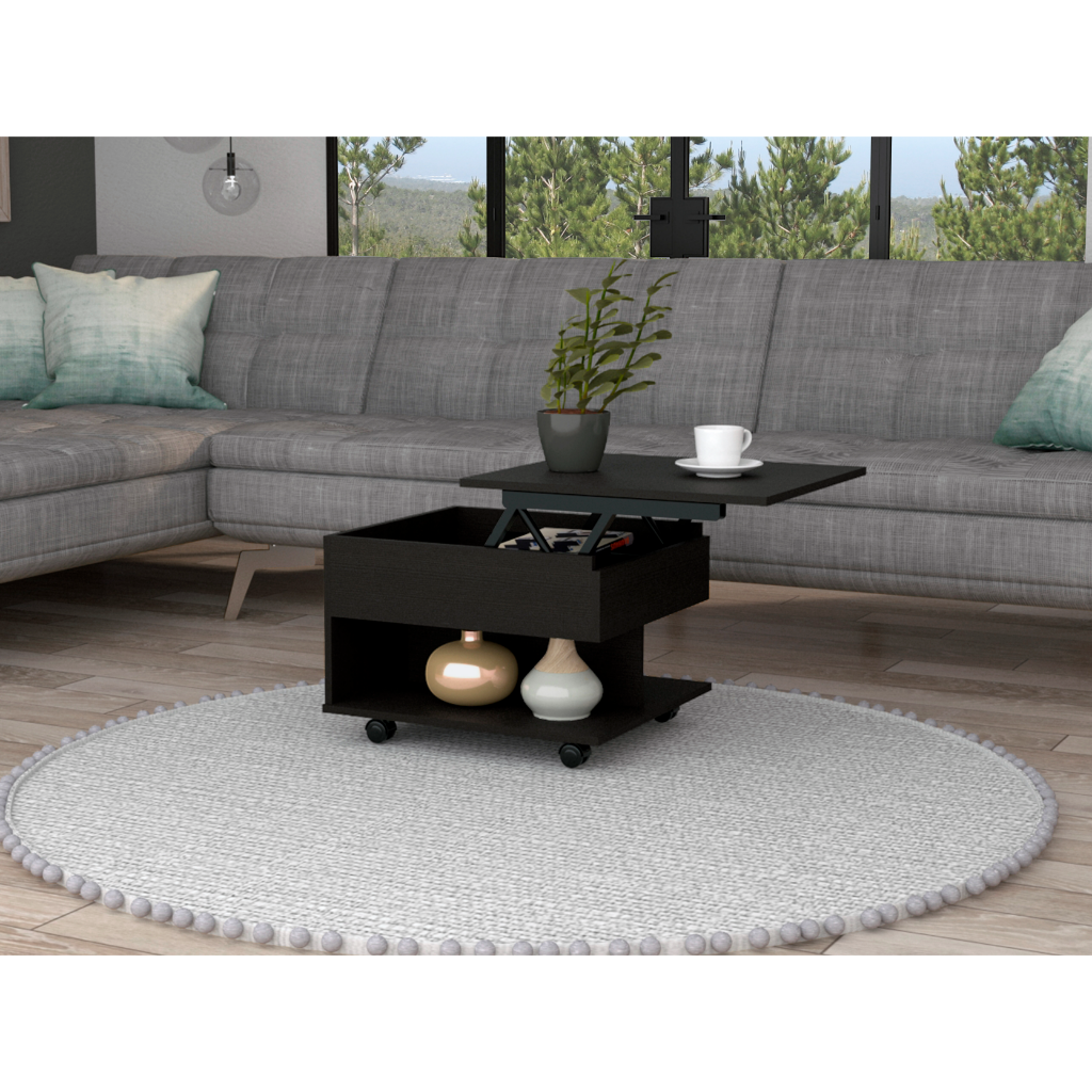 Lift Top Coffee Table Mercuri, Casters, Black Wengue Finish