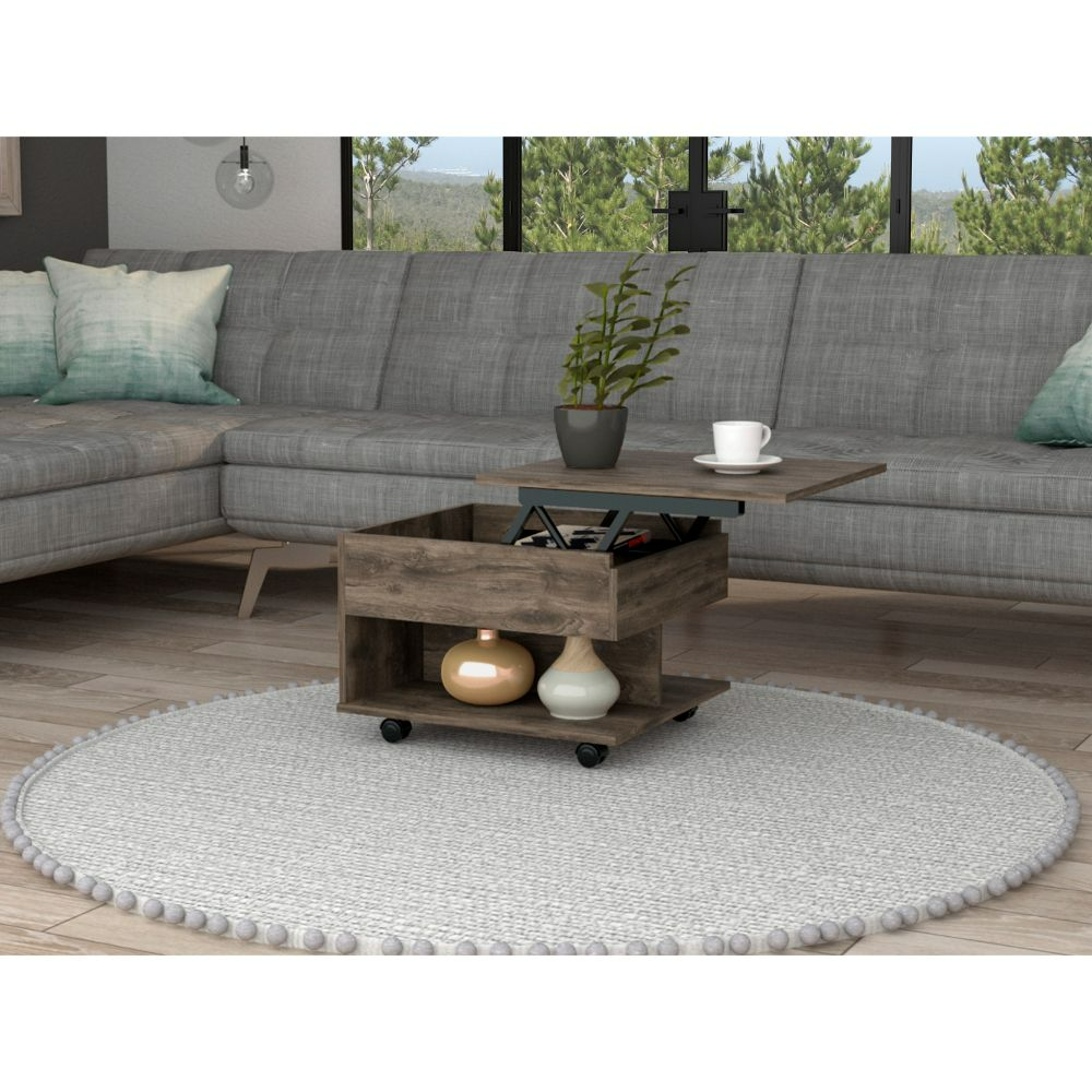 Lift Top Coffee Table Mercuri, Casters, Dark Brown Finish