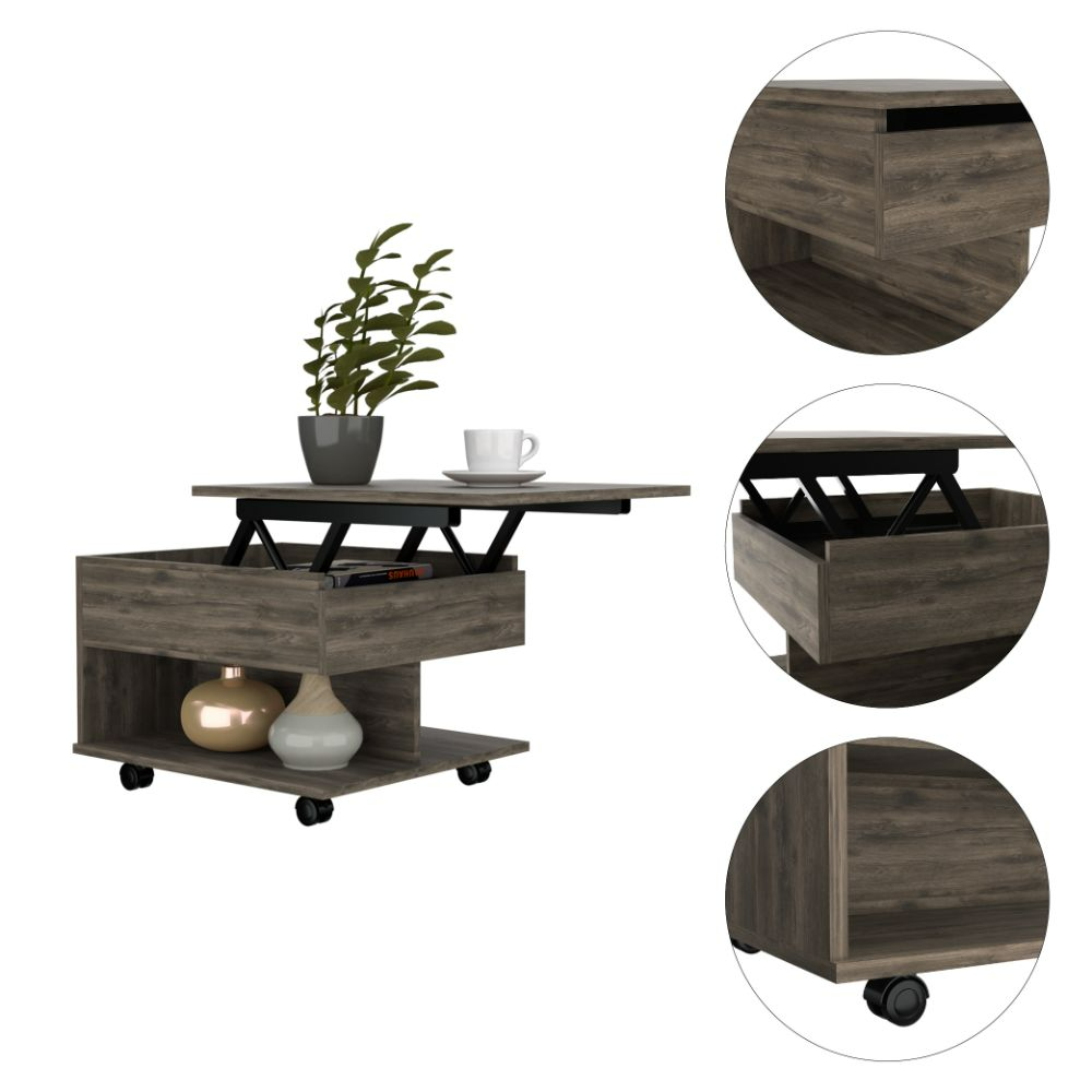 Lift Top Coffee Table Mercuri, Casters, Dark Brown Finish