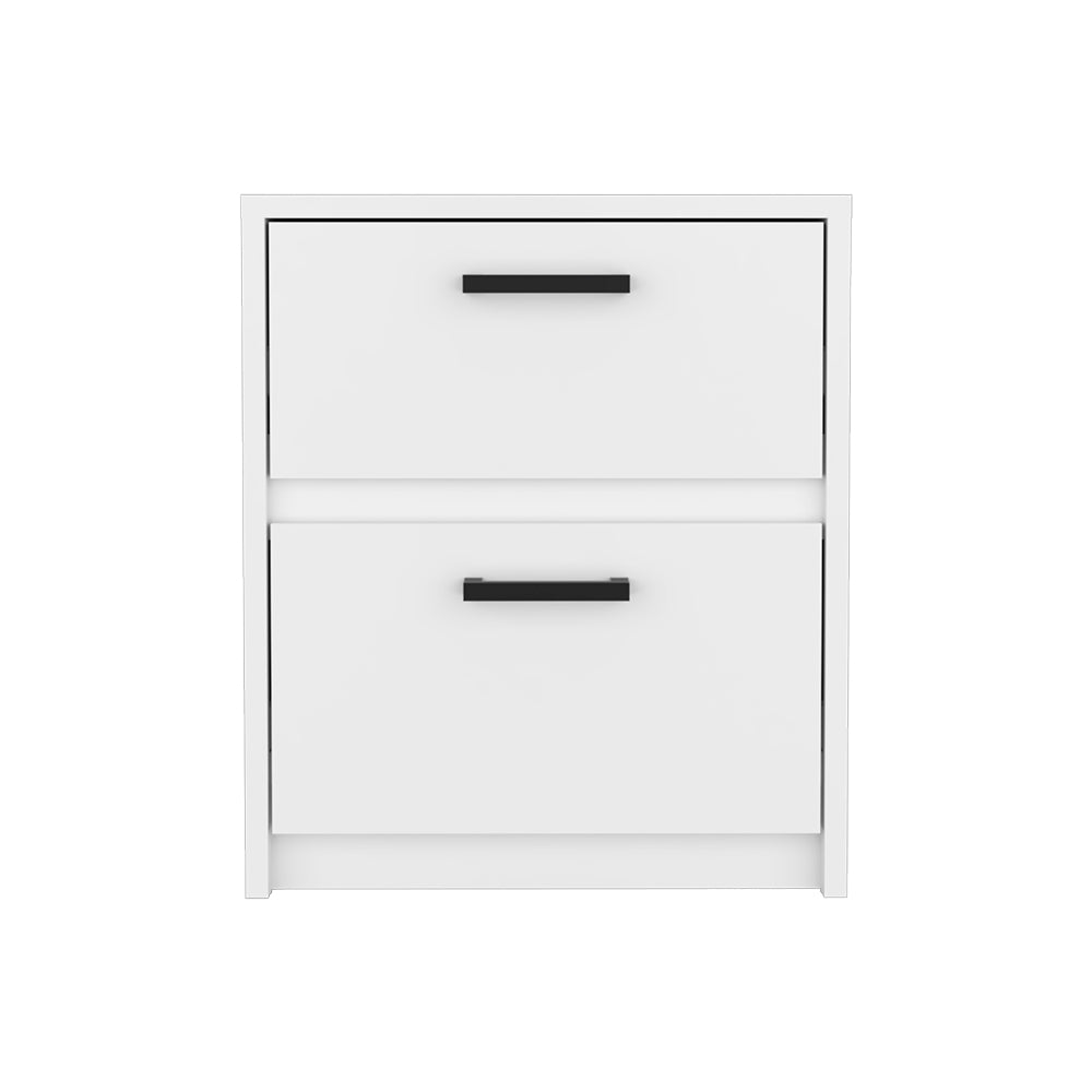Nightstand Chequered, Two Drawes, White Finish