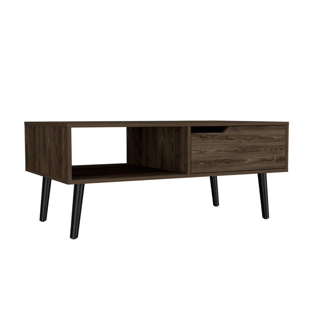 Coffee Table Bull, One Drawer, One Open Shelf, Four Legs, Dark Walnut Finish