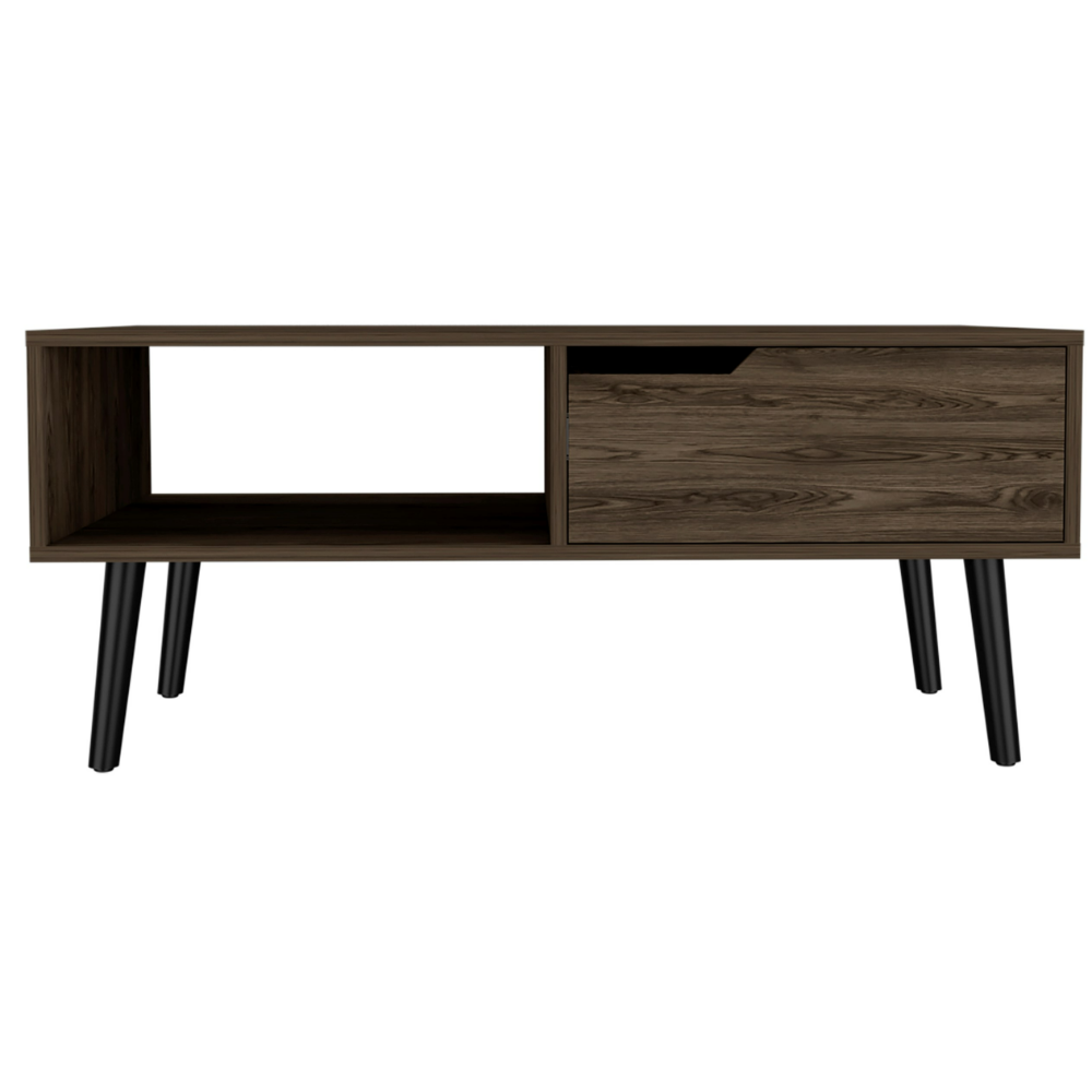 Coffee Table Bull, One Drawer, One Open Shelf, Four Legs, Dark Walnut Finish