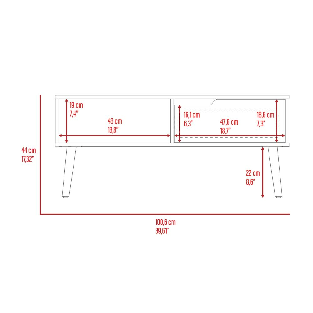 Coffee Table Bull, One Drawer, One Open Shelf, Four Legs, Dark Walnut Finish