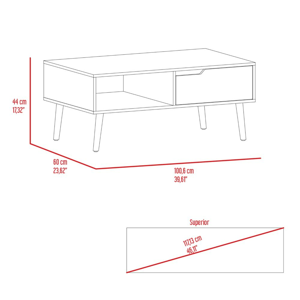 Coffee Table Bull, One Drawer, One Open Shelf, Four Legs, Dark Walnut Finish