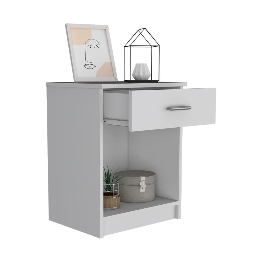 Nightstand Coco, Single Drawer, Lower Shelf, White Finish