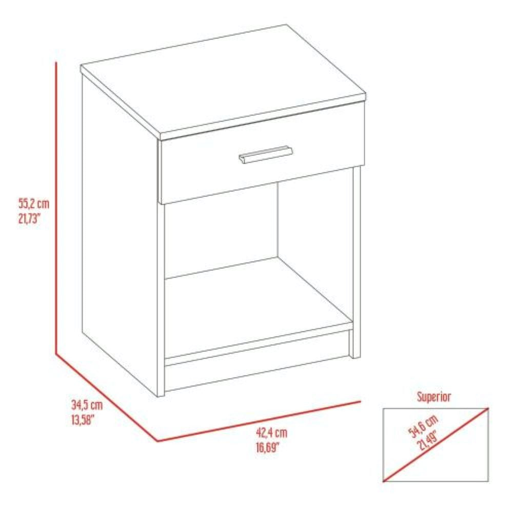 Nightstand Coco, Single Drawer, Lower Shelf, White Finish