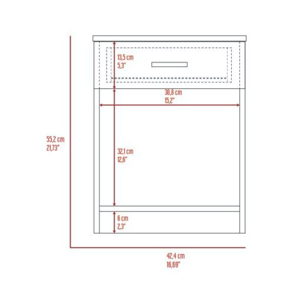 Nightstand Coco, Single Drawer, Lower Shelf, White Finish