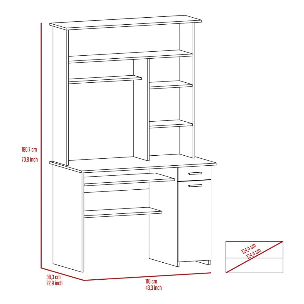 Computer Desk Acequia, Multiple Shelves, Smokey Oak Finish