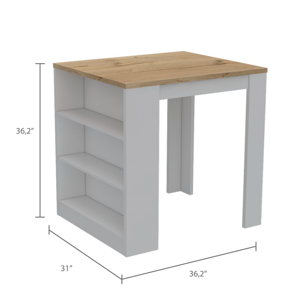 Kitchen Counter Dining Table Toledo,Three Side Shelves, White / Light Oak Finish