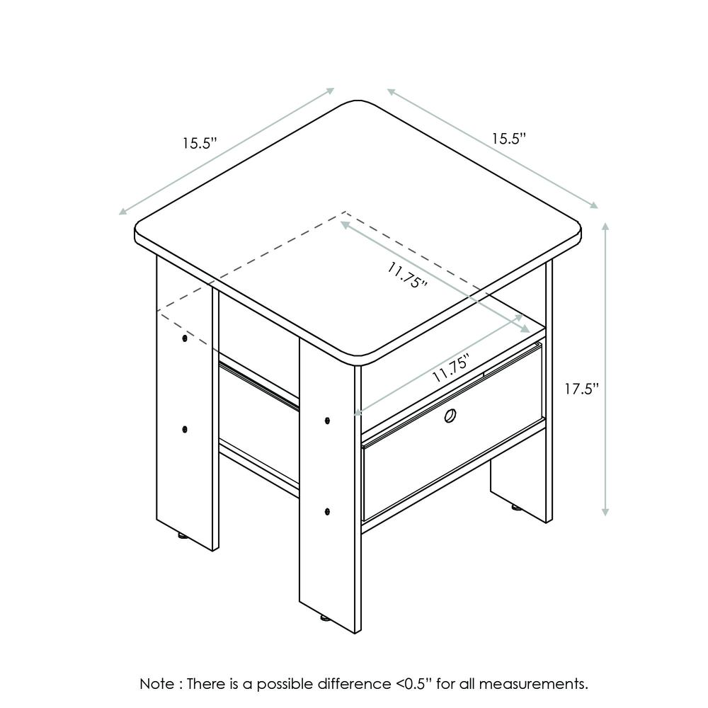 Furinno Andrey End Table Nightstand with Bin Drawer, Columbia Walnut/Dark Brown, Set of 2