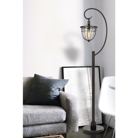 60W Alma metal/glass downbridge lantern style floor lamp (Edison bulb included), Dark Bronze