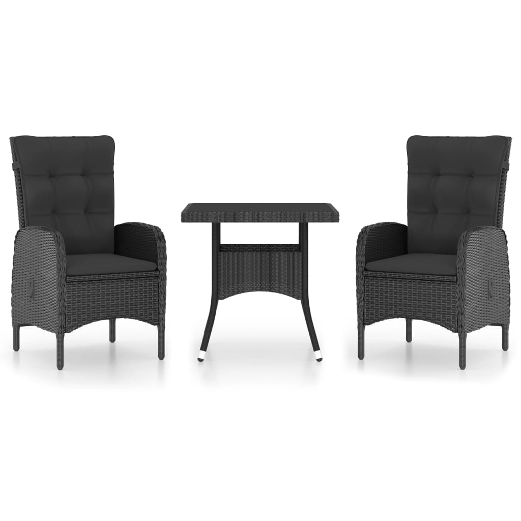 vidaXL 3 Piece Patio Dining Set Poly Rattan and Glass Black