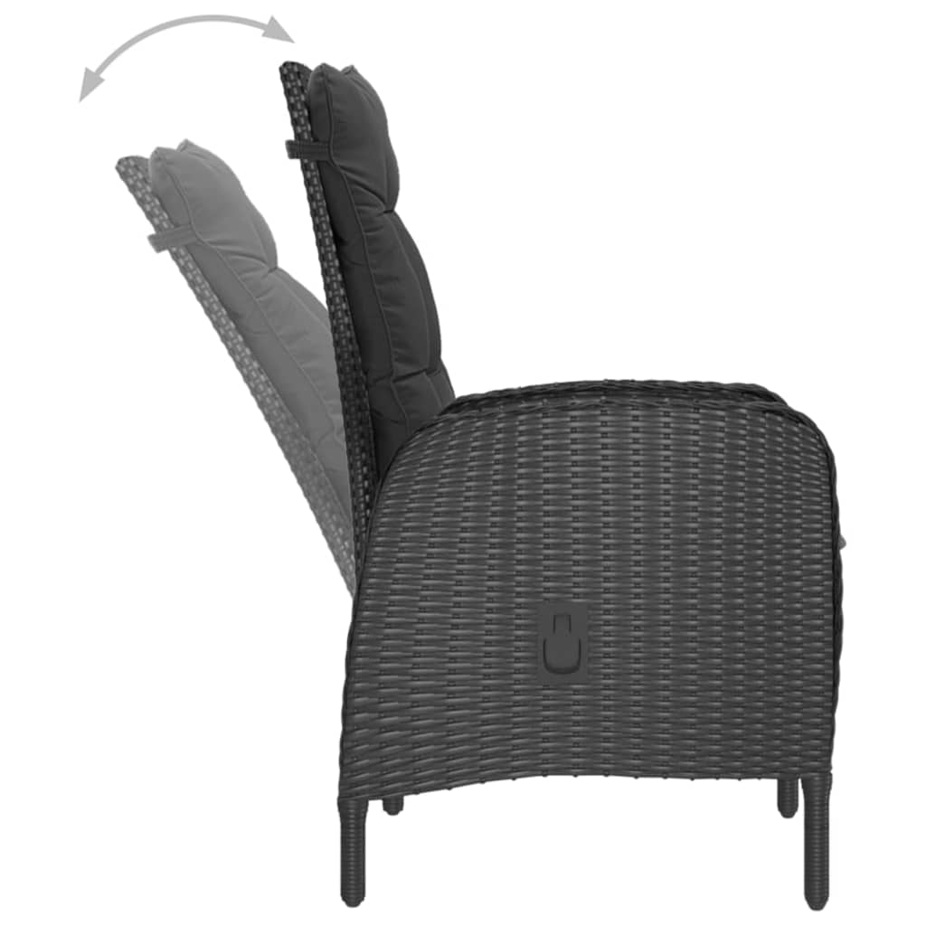 vidaXL 3 Piece Patio Dining Set Poly Rattan and Glass Black