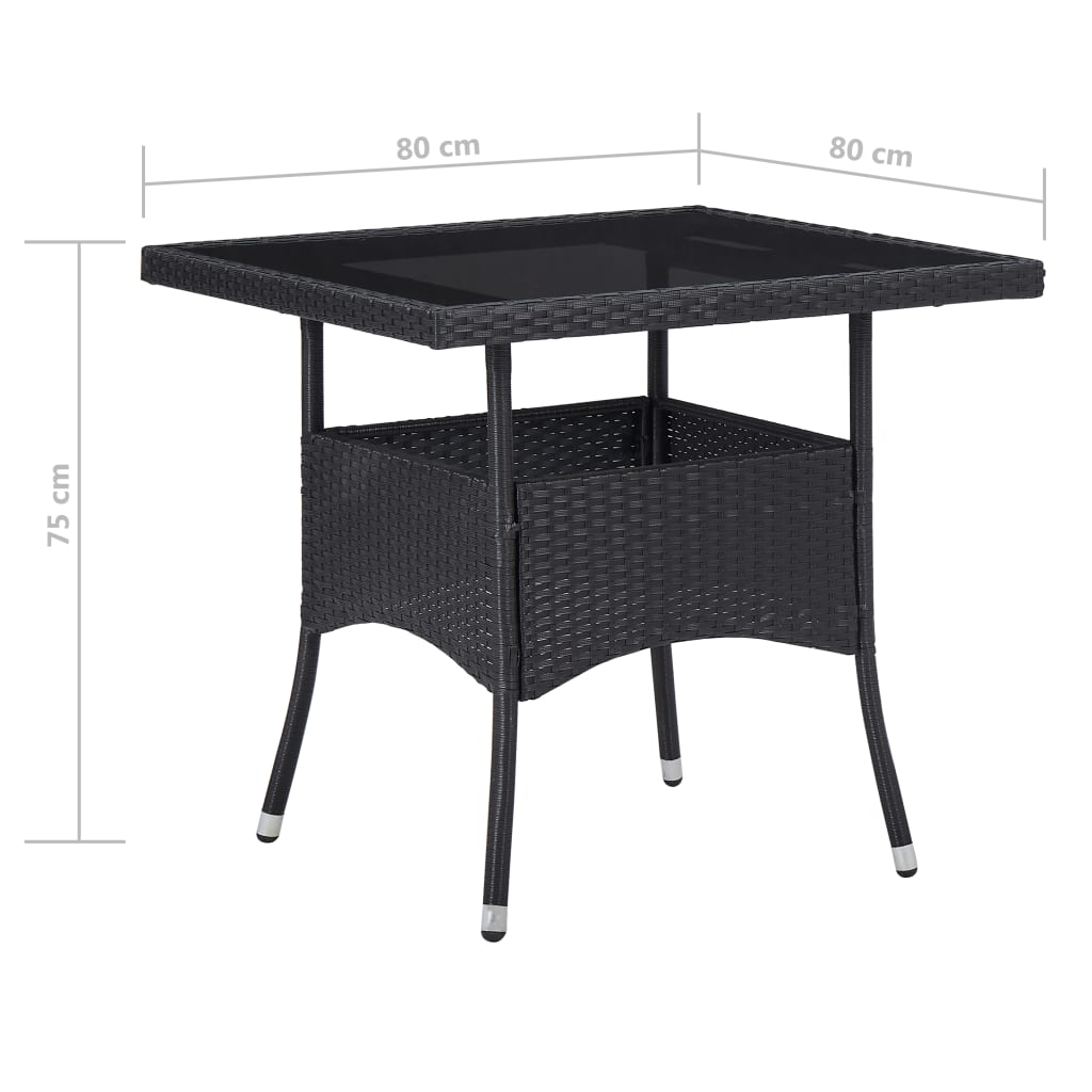 vidaXL 3 Piece Patio Dining Set Poly Rattan and Glass Black