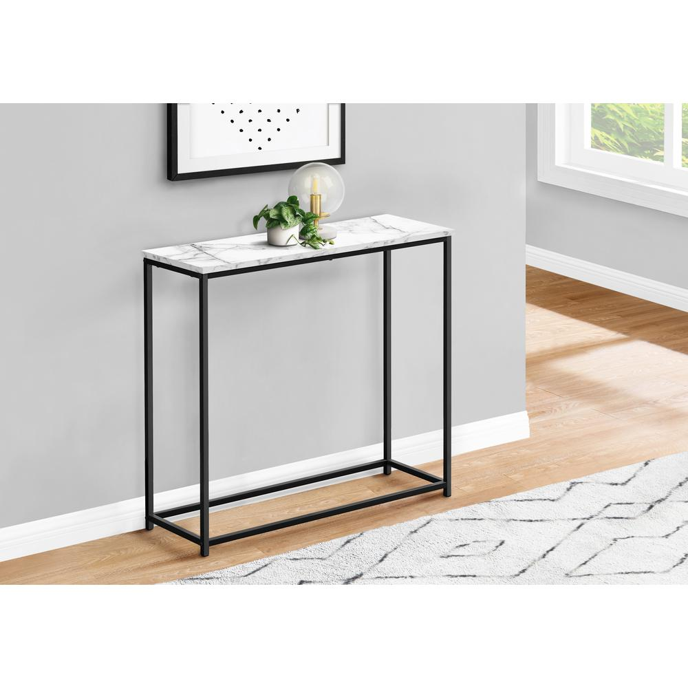 ACCENT TABLE - 32"L / WHITE MARBLE / BLACK METAL CONSOLE