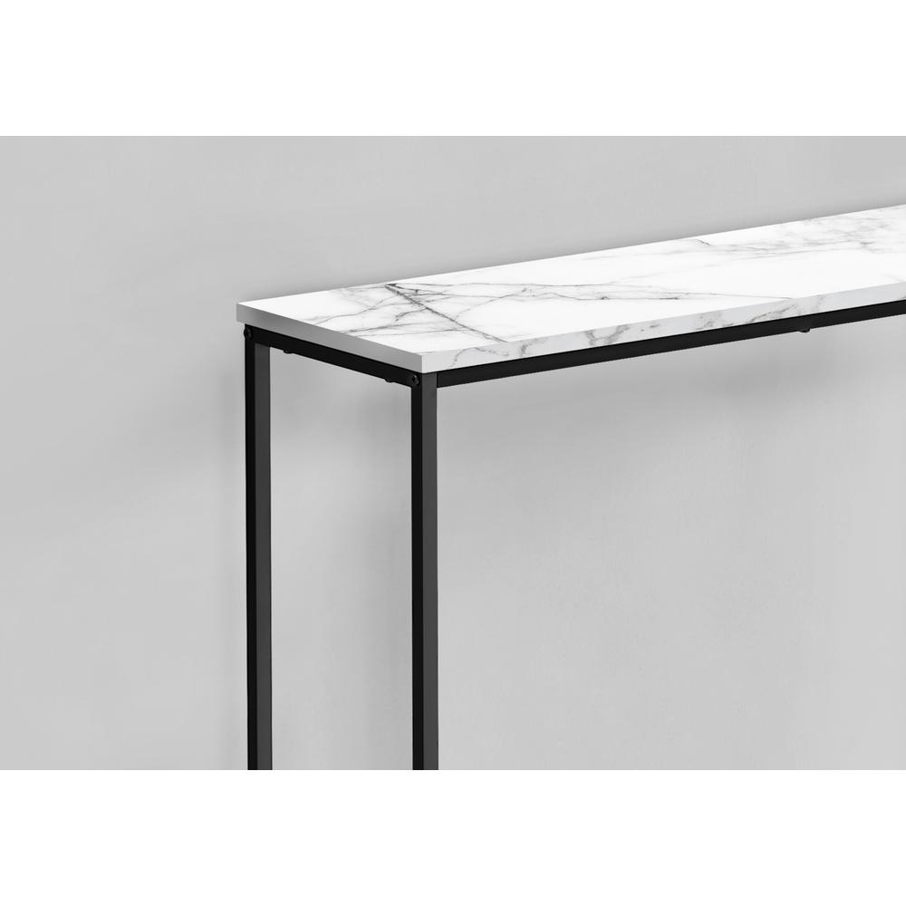 ACCENT TABLE - 32"L / WHITE MARBLE / BLACK METAL CONSOLE