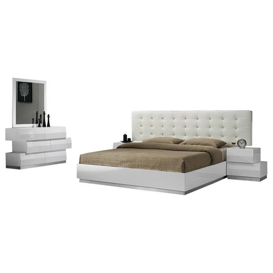 Best Master Spain 5-Piece Engineered Wood Cal King Bedroom Set in White Gloss