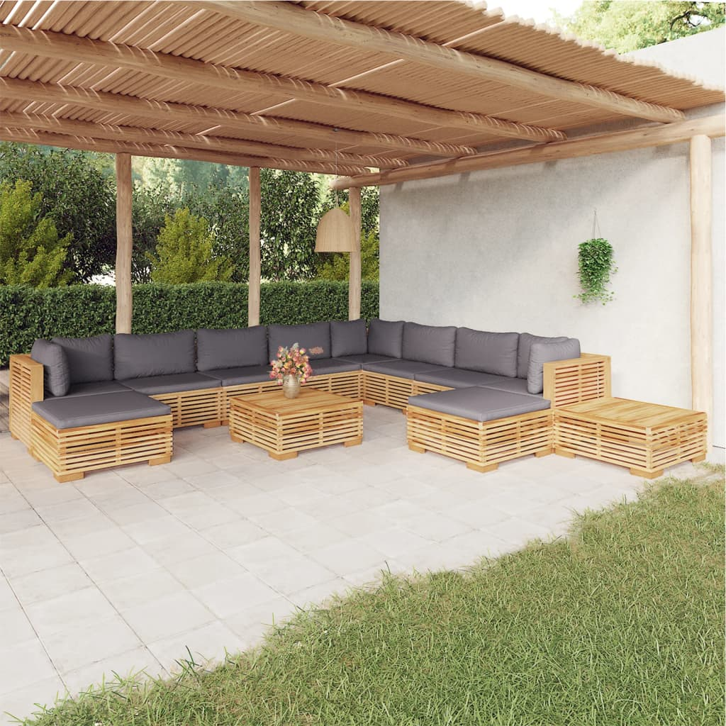 vidaXL 12 Piece Patio Lounge Set with Cushions Solid Wood Teak