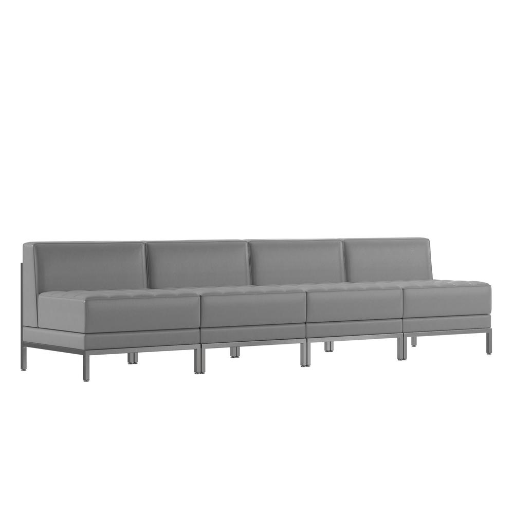 HERCULES Imagination Series 4 Piece Gray LeatherSoft Waiting Room Lounge Set - Reception Bench