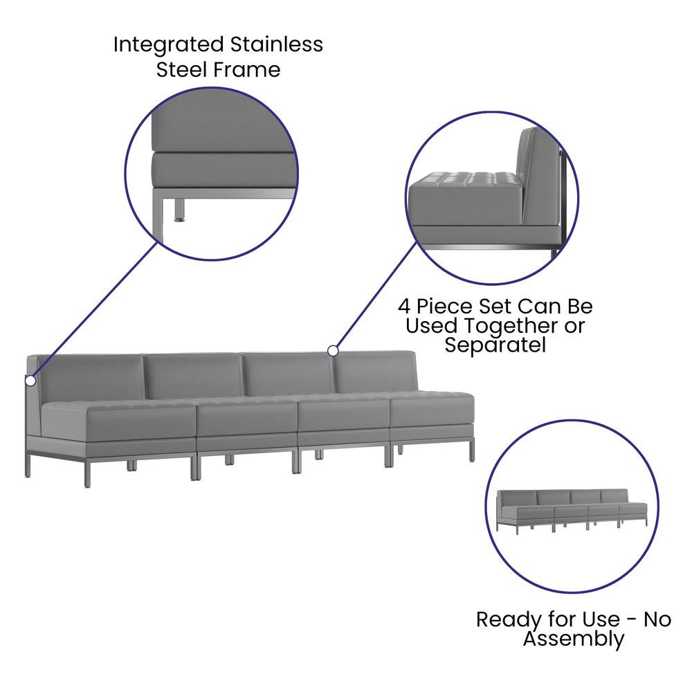 HERCULES Imagination Series 4 Piece Gray LeatherSoft Waiting Room Lounge Set - Reception Bench