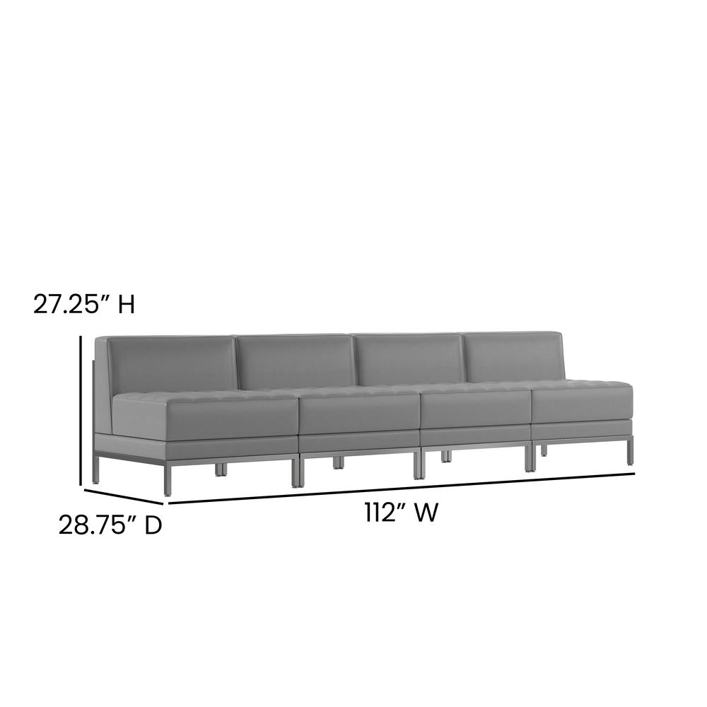 HERCULES Imagination Series 4 Piece Gray LeatherSoft Waiting Room Lounge Set - Reception Bench