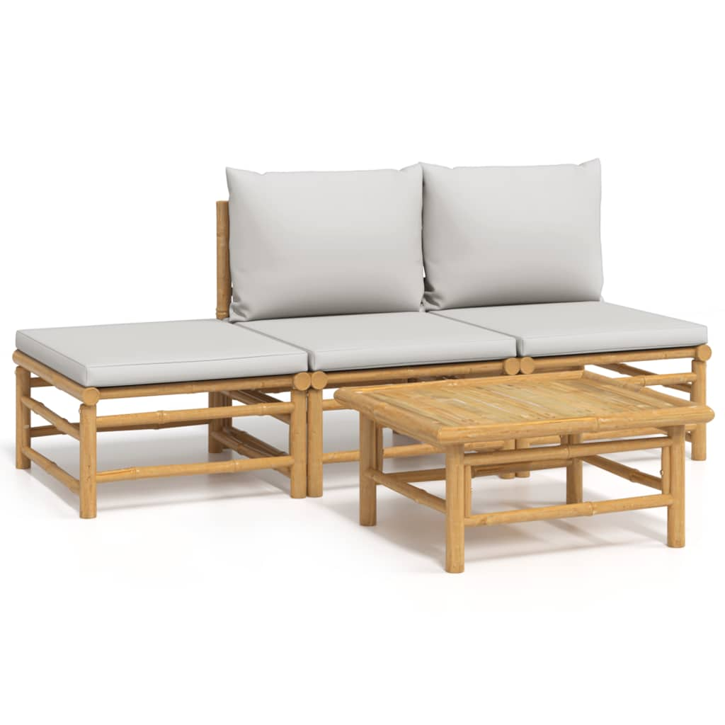 vidaXL 4 Piece Patio Lounge Set with Light Gray Cushions Bamboo