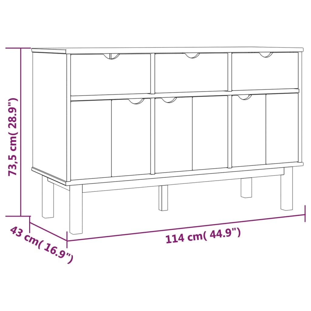 vidaXL Sideboard OTTA Brown and White 44.9"x16.9"x28.9" Solid Wood Pine