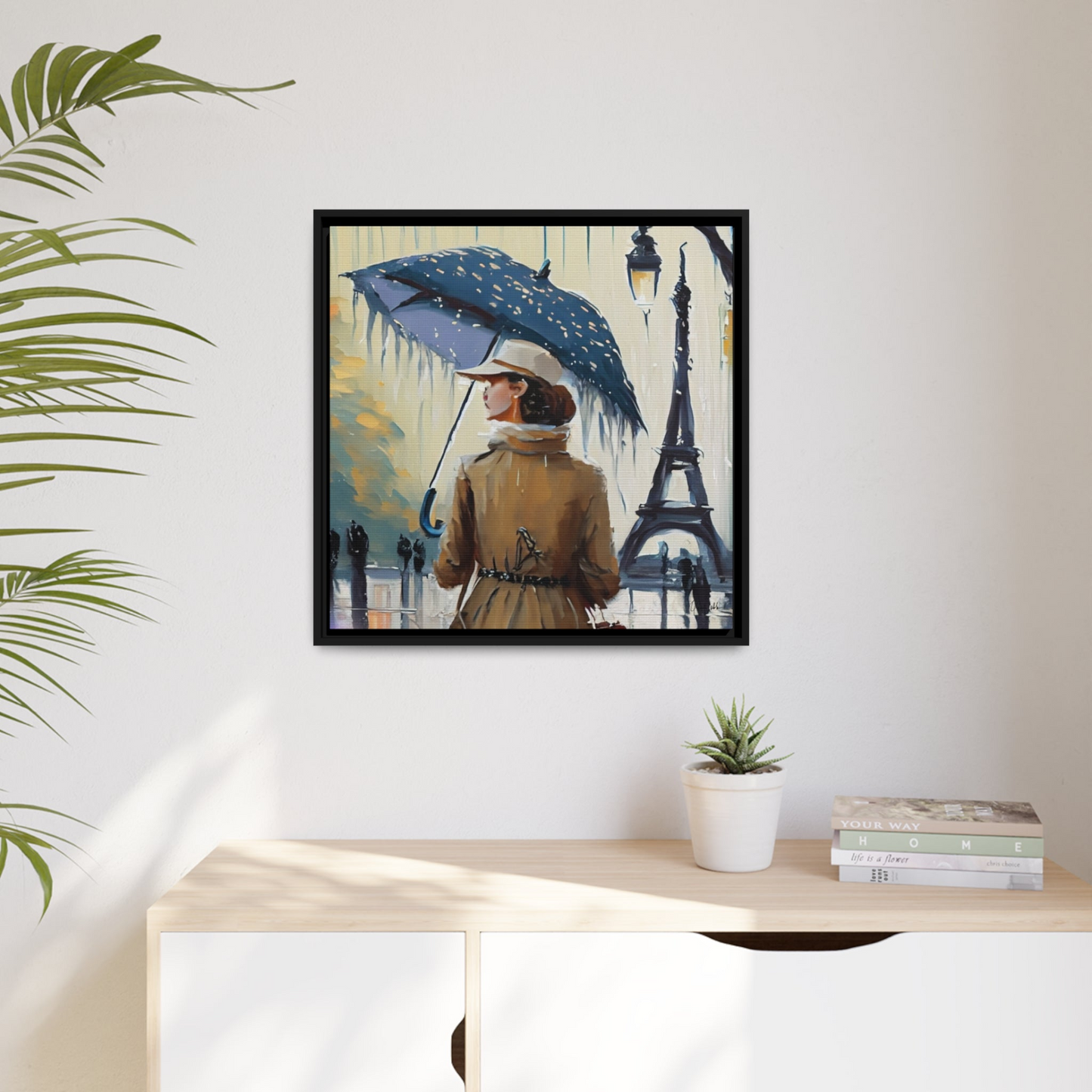 Framed Canvas Wall Art WOMAN IN PARIS- By QueenNoble